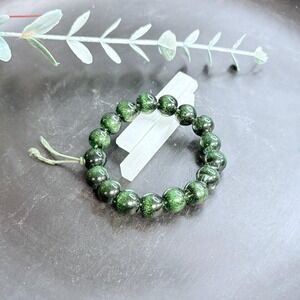 Emerald Sparkle‎ Bead Bracelet | Green Glitter Stretch | Witchy Woodland Boho